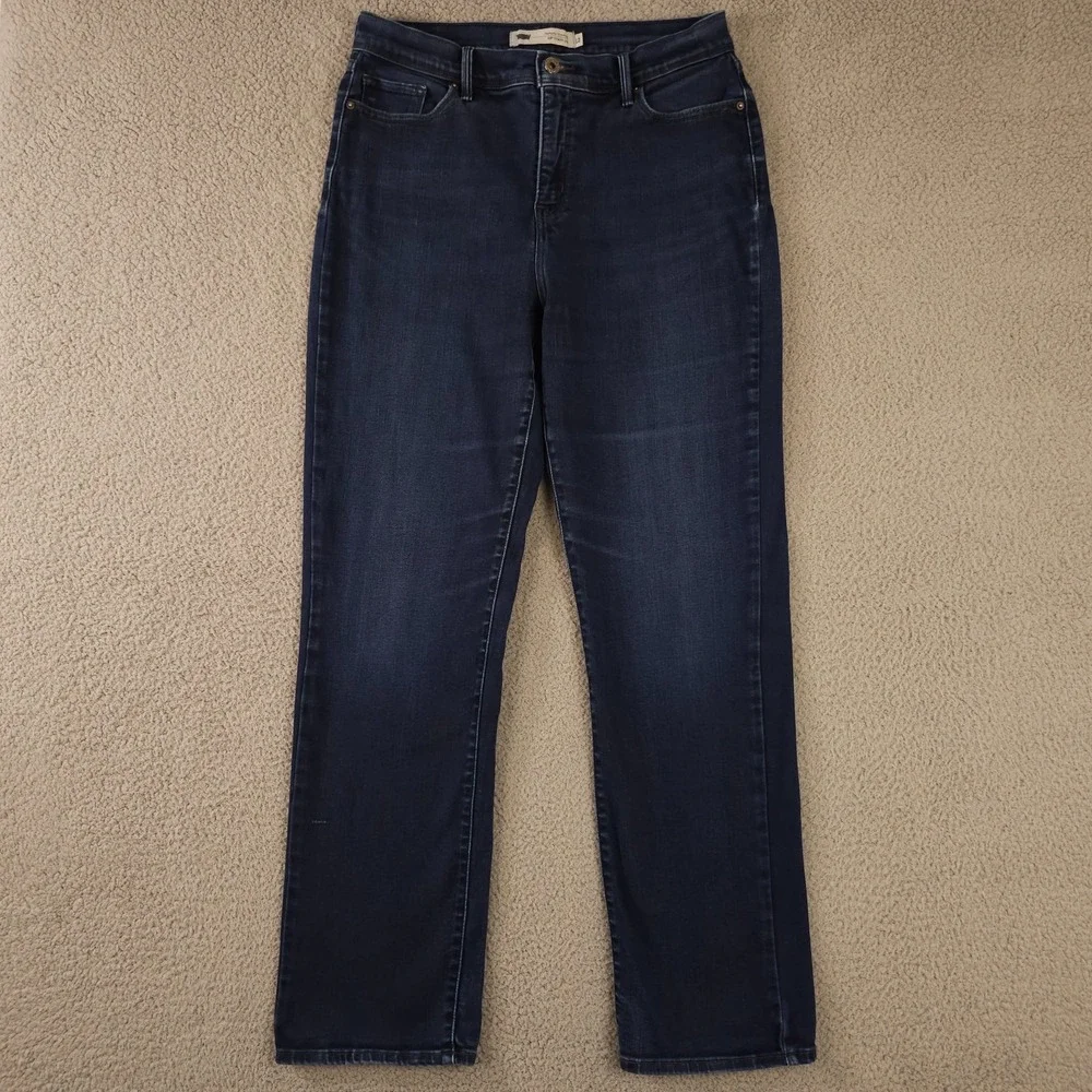Levis 512 Jeans Womens 12 Blue Perfectly Slimming Straight Leg Stretch Dark Wash - Picture 1 of 16